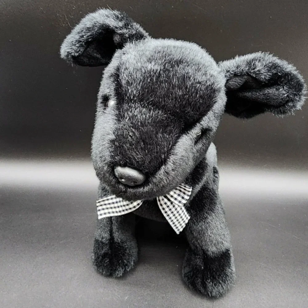 Ty Black Luke Beanie Buddies‎ Black Lab Dog Plush 2001 Vintage Puppy Gingham Bow